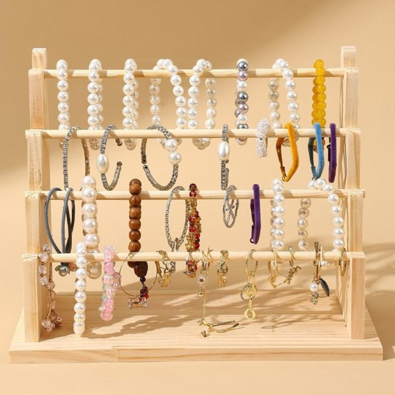 Tiered Stepped Wood Jewelry Holder Rack For Bracelet Necklace Storage Wooden Construction Wrist Accessories Holder