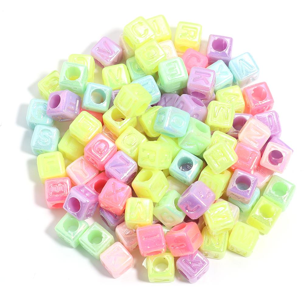 100Pcs Square Acrylic Letter Beads Mix Color Large Hole Alphabet Beads For Jewelry Making DIY Craft Friendship Bracelet Supplies