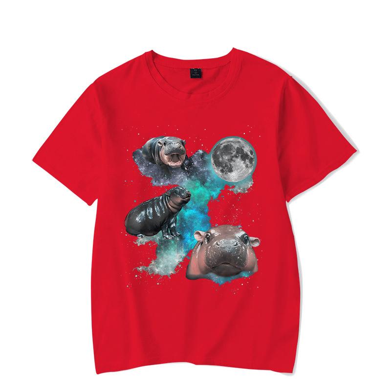 Ladies' Loose Casual Fun Moo Deng Bouncing Pig Print Pure Cotton Short Sleeved Top T-Shirts Women’s