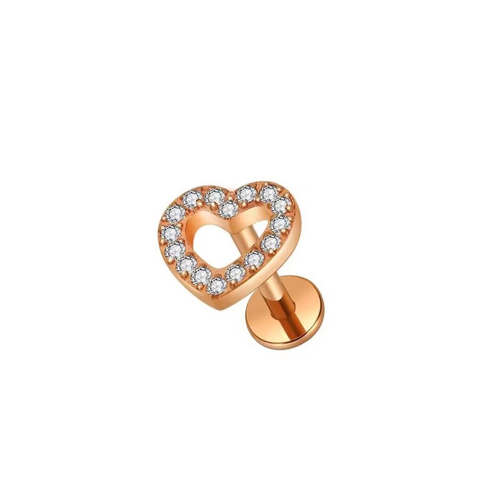 Steel Bar Heart & Cross Zircon Earrings - Women's 16G Cartilage & Lip Studs