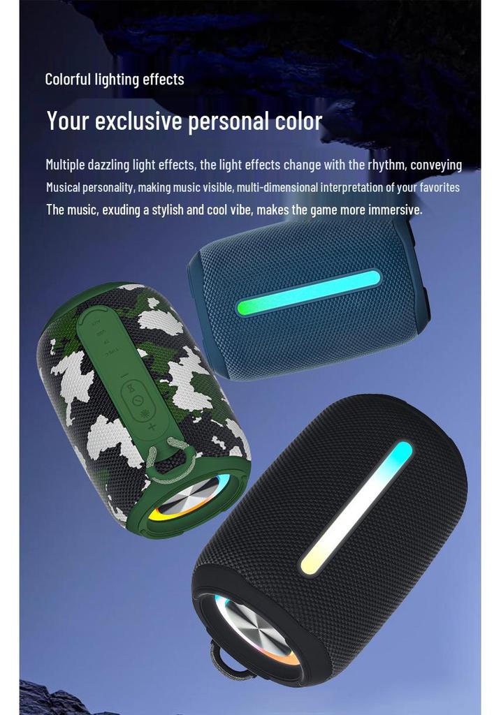 Portable Outdoor Waterproof Bluetooth Speaker with Colorful Lights and Powerful Bass