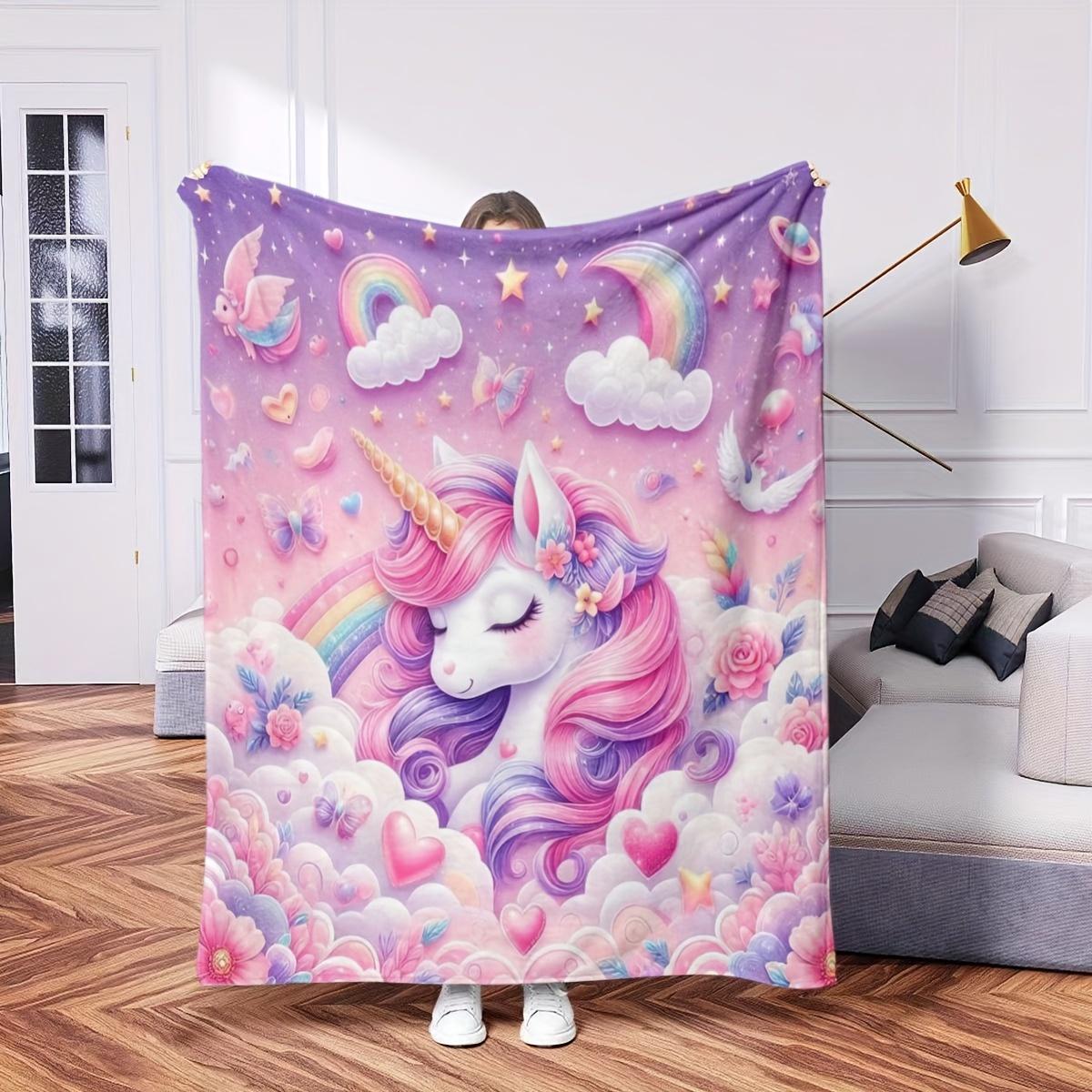 

Extra Large Unicorn Flannel Throw Blanket - Soft, Warm, All-Season Cozy Blanket with Vibrant Rainbow, Stars & Hearts Design - Perfect for Na 100cm*150cm