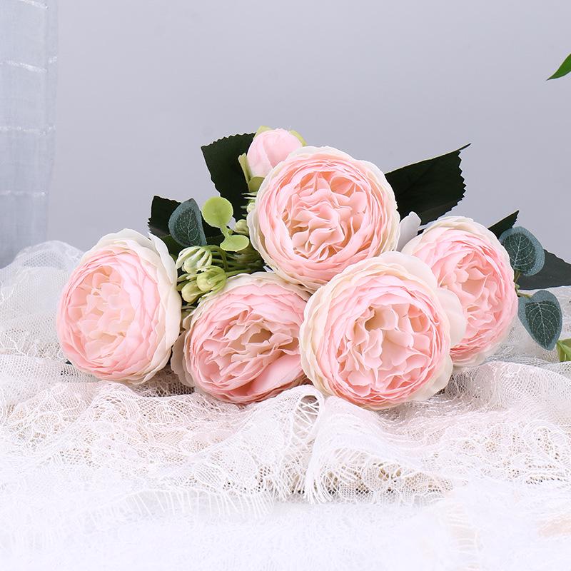 Philippos Exquisites 5-köpfiges kleines Pfingstrosen-Bouquet: Künstliche Blumen für Heim- und Hochzeitsdeko