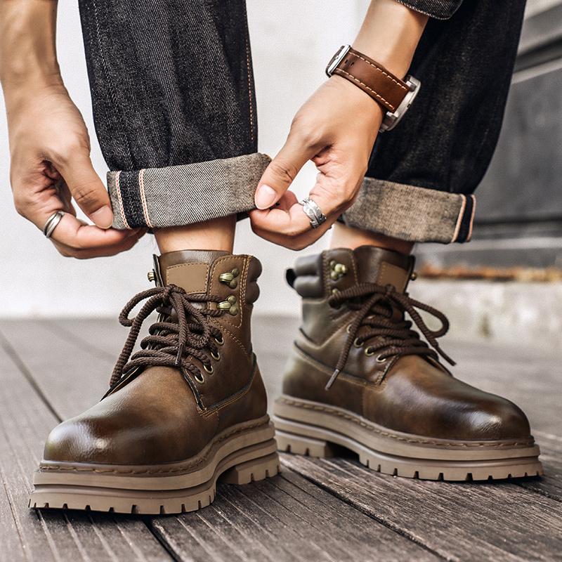 Fashion Genuine Leather Man Walking Boots Men's Shoes All-match Thick Bottom Warm Winter Basic Boots New Outdoor Mens Motocross Boots