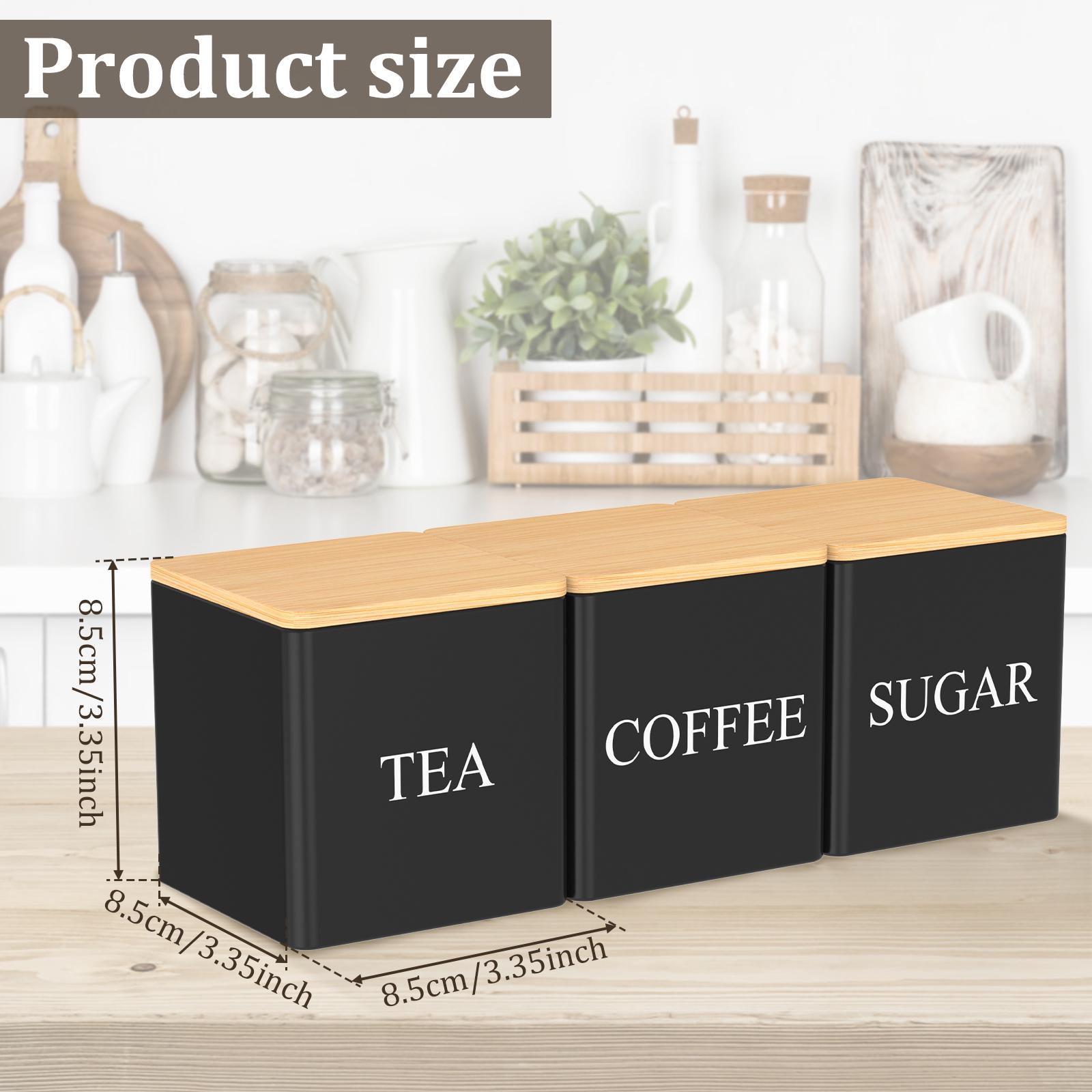 

3PCS Tea Sugar Coffee Canister Set with Bamboo Lids Large Capacity Tea Sugar Coffee Container Set Sealed Tea Sugar Coffee Jar XL чорний