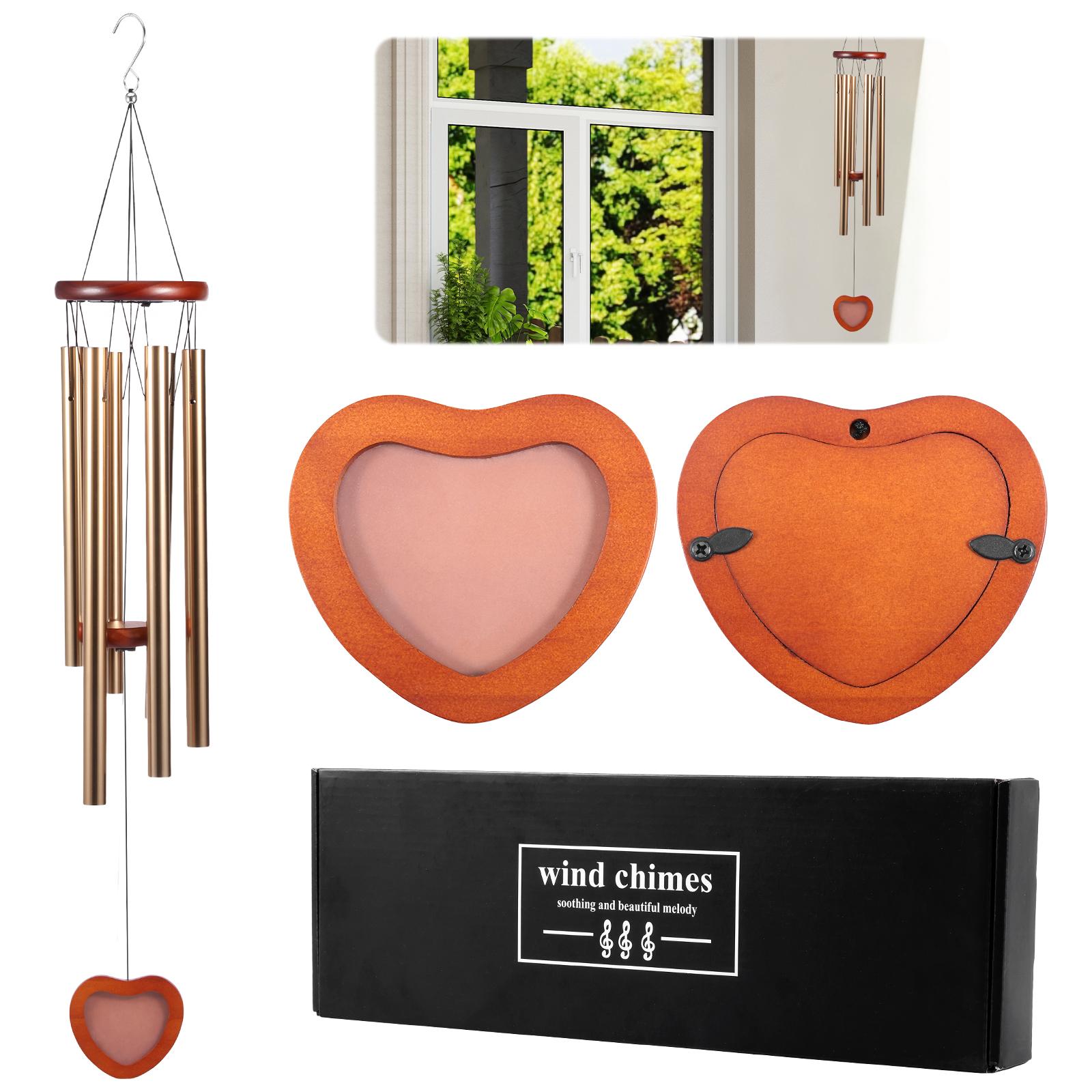 

Photo Memorial Aluminum Alloy Tube Wind Chime 32 Inch Outdoor Personalized Sympathy for Garden Yard Balcony Decor золотий