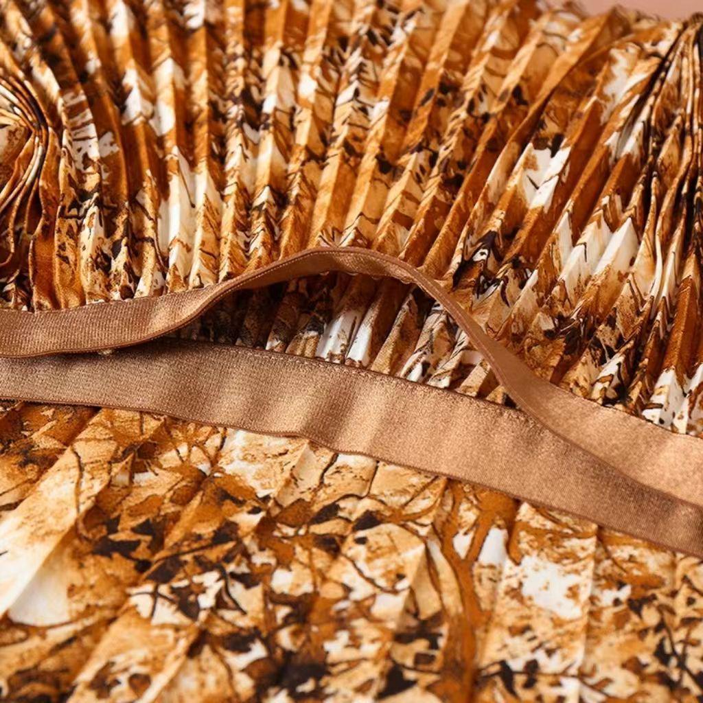 Korean Style Textured Pleated Midi Skirt - High Waist, A-Line, Versatile for Commute