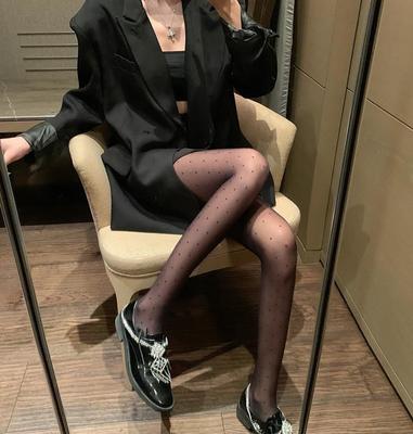 2021 Women's Thin Sexy Polka Dot Silk Stockings - Black One-Piece Tights