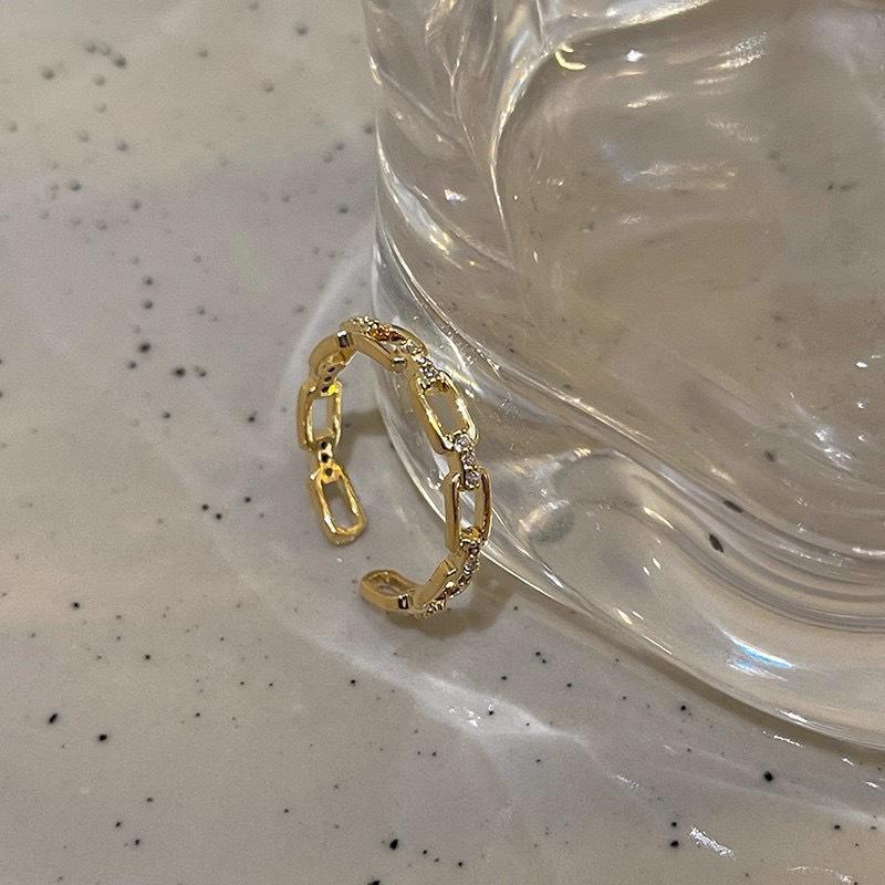 S925 Women's Hollow Zirconia Chain Open Adjustable Ring