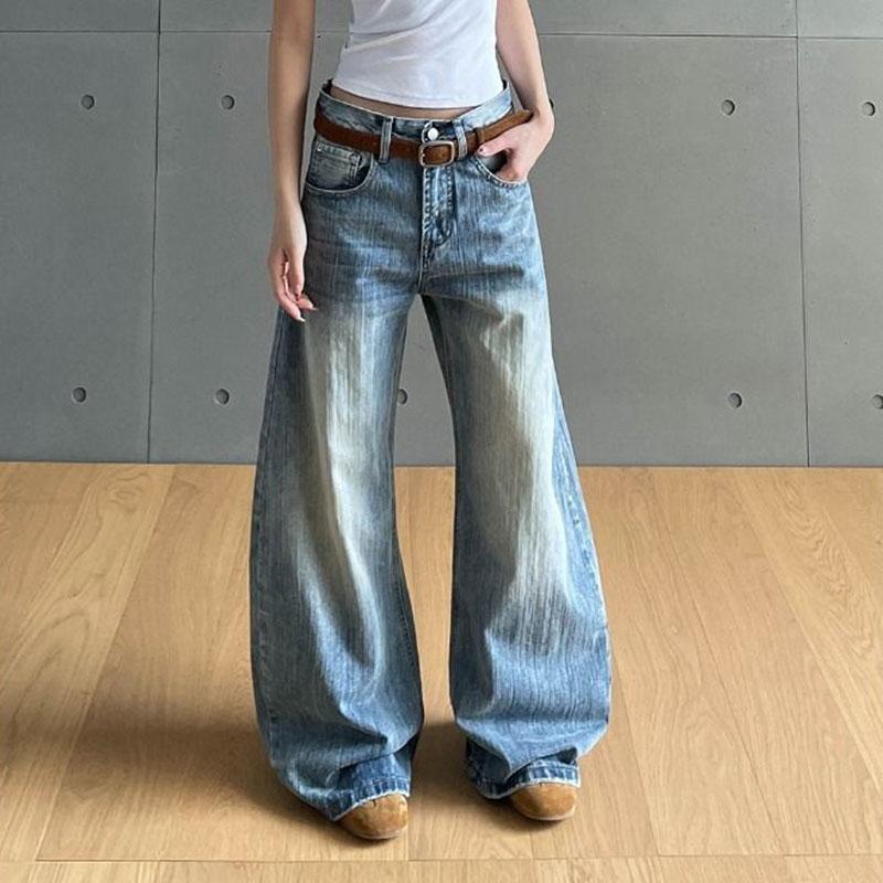 Vintage Style Loose Wide Leg Denim Pants Women All Match Casual Straight Pants Autumn Fashion Jeans Pants Female 2025