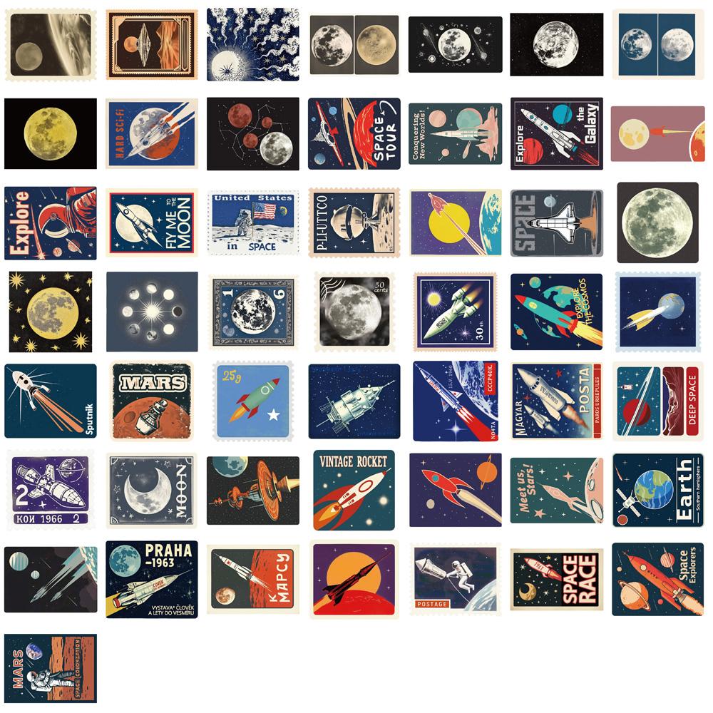 50PCS Space Travel Planner Stickers Fashion Classic Nostalgia Coffee Skateboard Graffiti Waterproof Guitar Cartoon Sticker