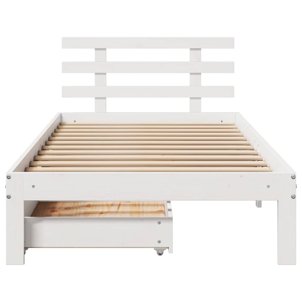 Solid Wood Bed with Drawers White 90x200 cm Pine