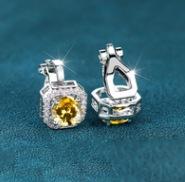 Wish platinum super flash square full of diamonds and large zircon ear clips, simple and small temperament