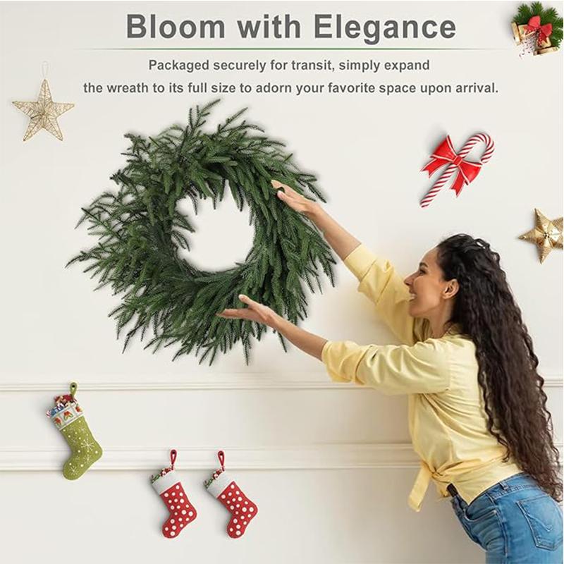 180cm Christmas Wreath Front Door Decoration Artificial Green Pine Wreath for Xmas Home Indoor Walls Decoration 2025 Navidad