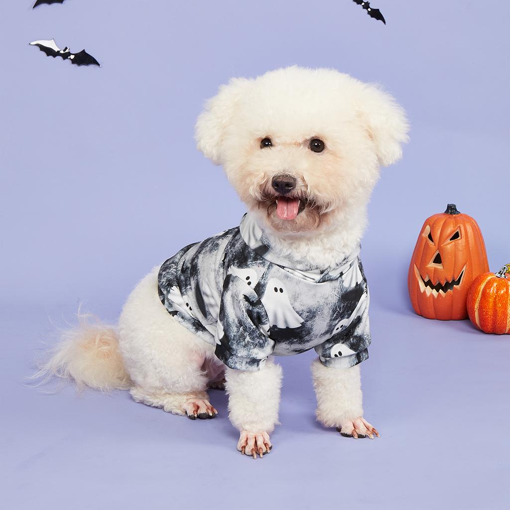 Hundekleidung Halloween Shirts Hund Hündchen Cooles Geistermuster Kapuzenpullover Hundekleidung Hunde Sweatshirts Bekleidung Haustier Rollkragen Welpe für D