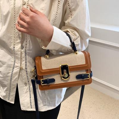 Mode Colorblocking Mädchen Schultertasche Einfache Mädchen Handtasche Retro Damen Umhängetasche Auto Nähte Handwerk Metall Dekoration PU