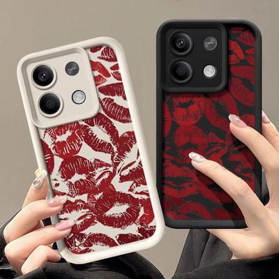 For Xiaomi 14t 13t Poco X6 F6 X5 Pro Redmi Note 14 13 12 11 10 Pro Dark Red Lips Pattern Shockproof Silicone Soft Lens Protection Anti-Fall Case
