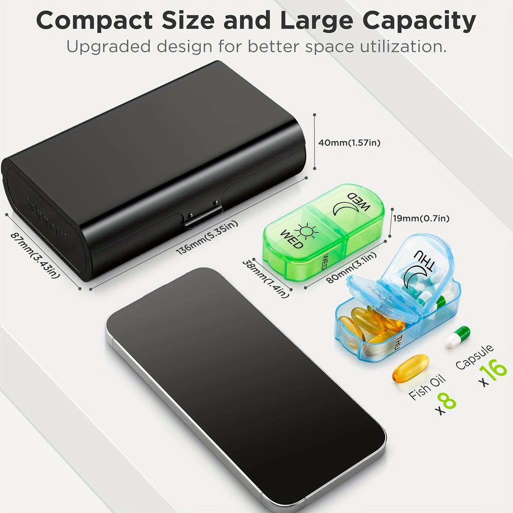 Weekly Pill Organizer 2 Times A Day, Portable Week Twice Pill Holder Container, AM PM Pill Case for Medicine Vitamin Medication Supplement