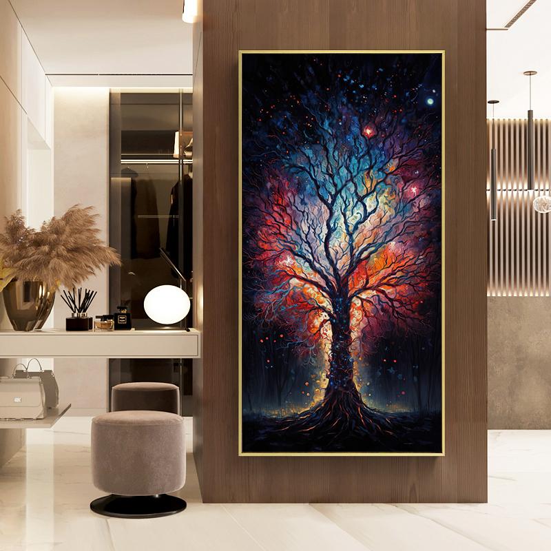 Mørk Skog Livets Tre Lerret Maleri Veggkunst Magisk Skog Landskap Plakater og Trykk for Veranda Stue Dekor Cuadros