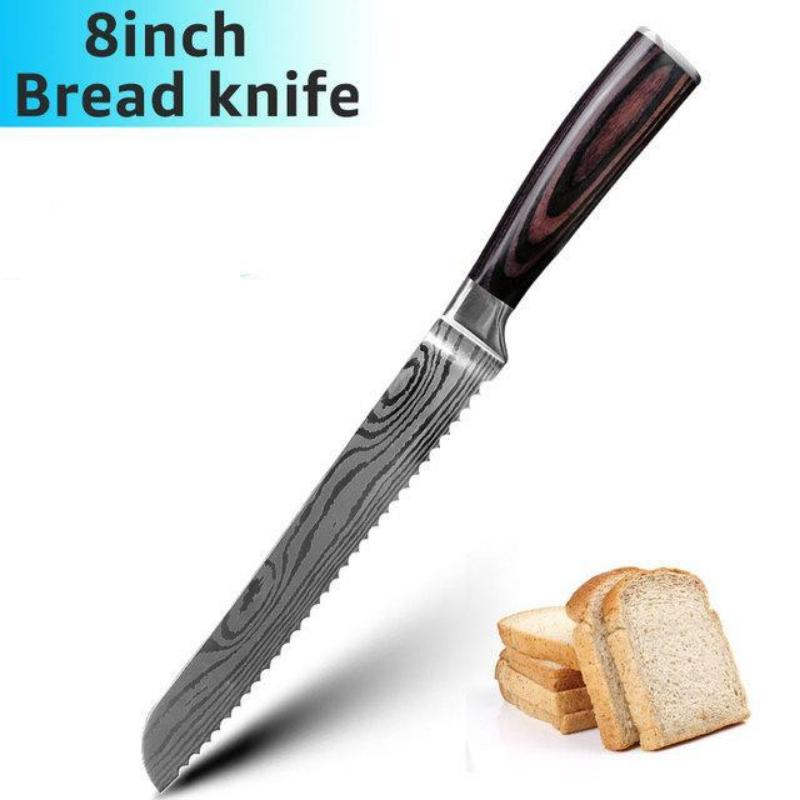 Laser 8-inch Chef's Knife Fruit Knife Bread Knife Stainless Steel Knife with Sharp Edge Japanese Knife Kitchen Knife