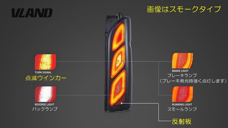VLAND 200 Series Hiace Regius Ace LED Tail Lamp with Flashing Turn Signal and Opening Function Custom Dress Up Compatible with All Grades