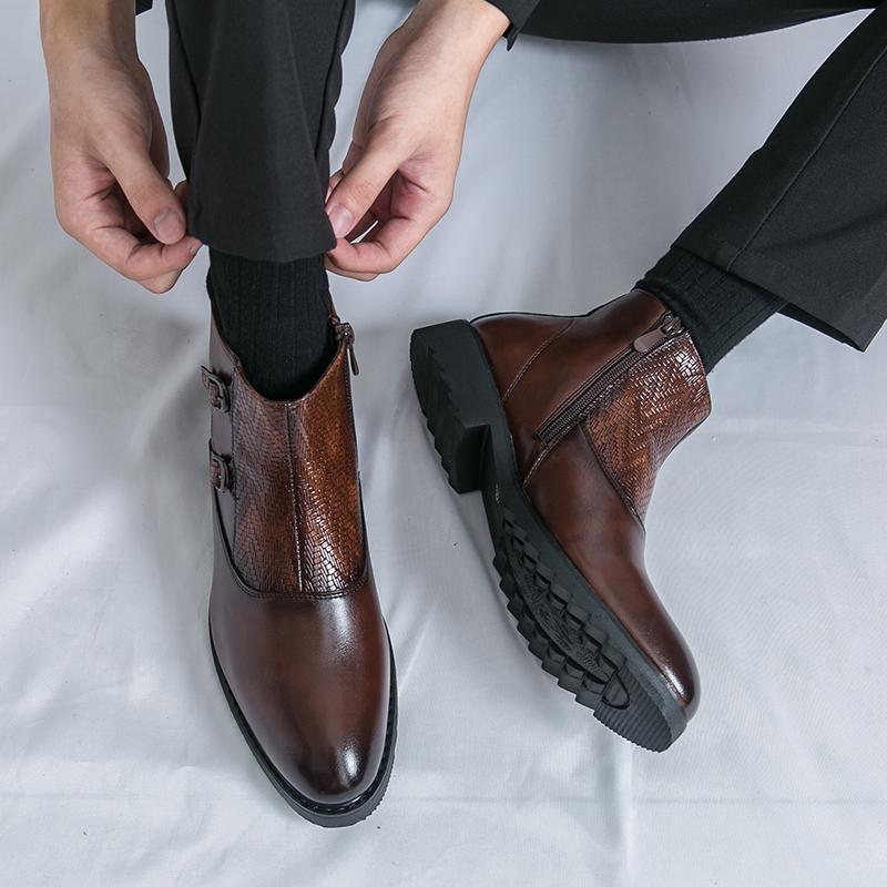 Men’s High Boots Dress Formal Retro Brown Ankle Boots Black Tuxedo Wedding Shoes Plus Size