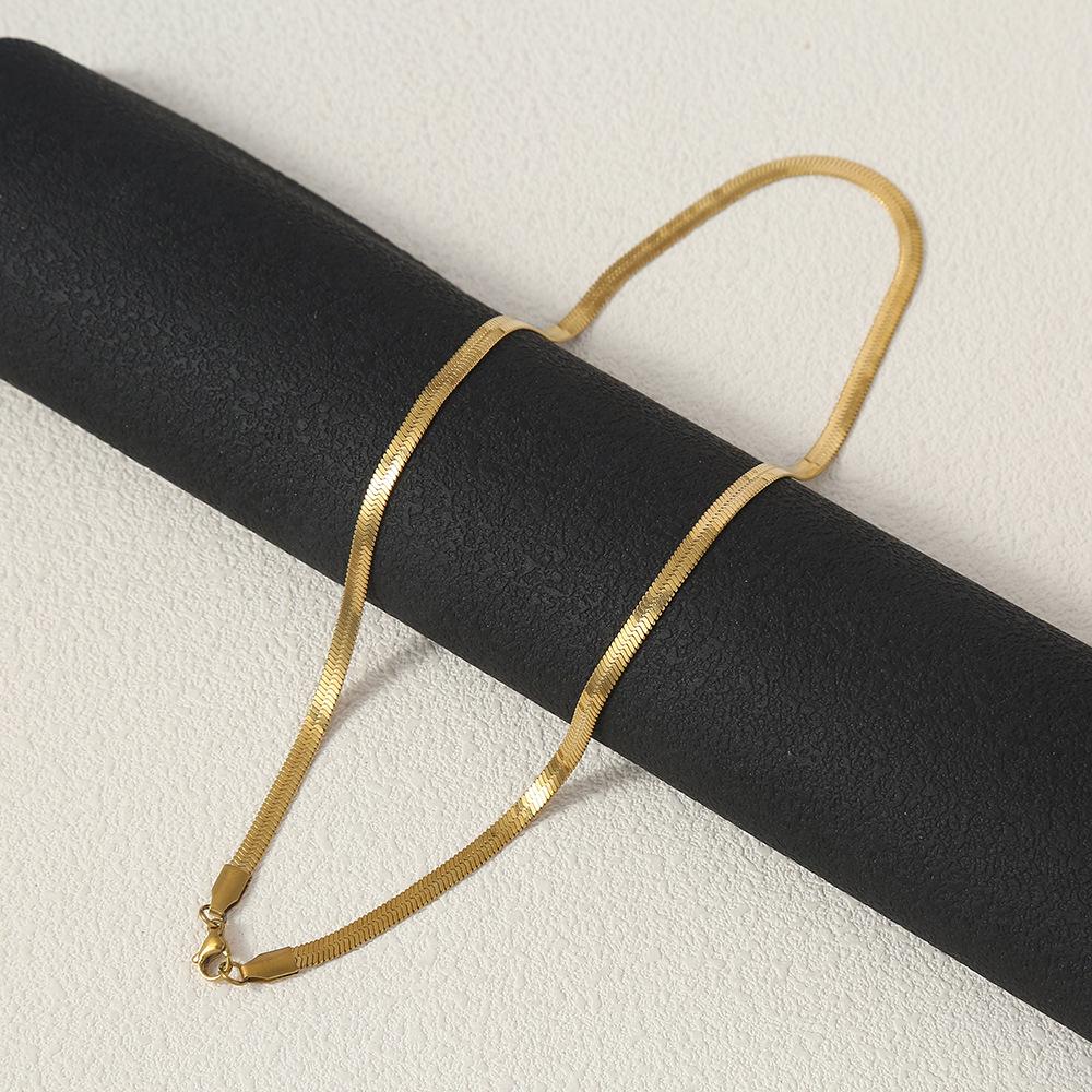 Gold Plated Titanium Steel Snake Bone Chain Necklace - Color Retention, Multiple Specifications, Pendant Included