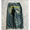 RogueWave European and American Retro High Street Hip-hop Oldschool Skull Embroidery Loose Casual Stylish Jeans Trousers
