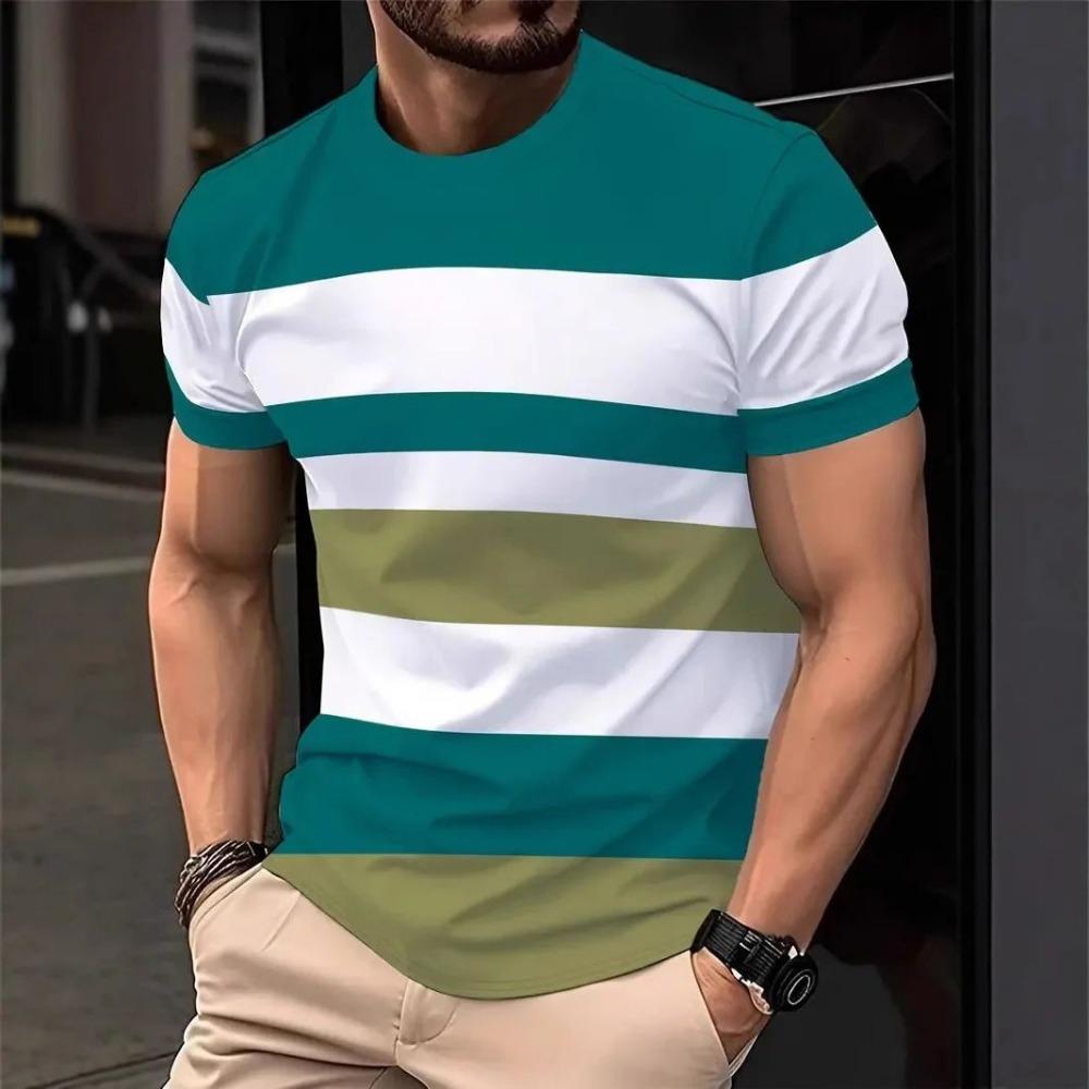 2026 Summer New Men's T-shirt with 3D Stripes Pattern Print - Street Casual Fashion Comfortable Soft Breathable