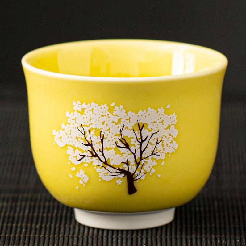 115ml Heat Sensing Color Changing Ceramic Tea Cup Sakura Hope Tree Kung Fu Tea Set