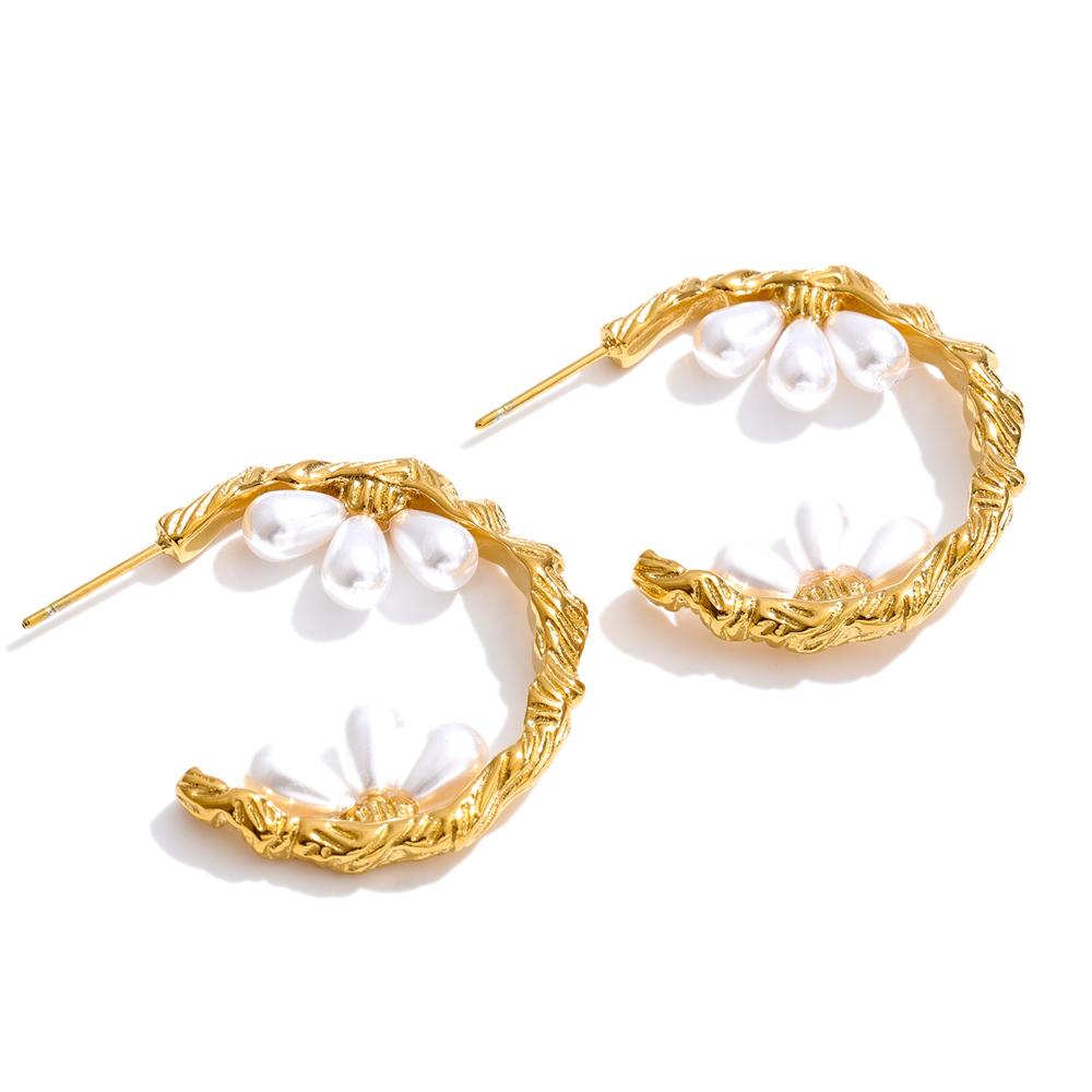

Yhpup Stainless Steel Imitation Pearls C-Shape Hoop Earrings 2026 Stylish Unique Design Daily Jewelry Golden Color PVD Plated