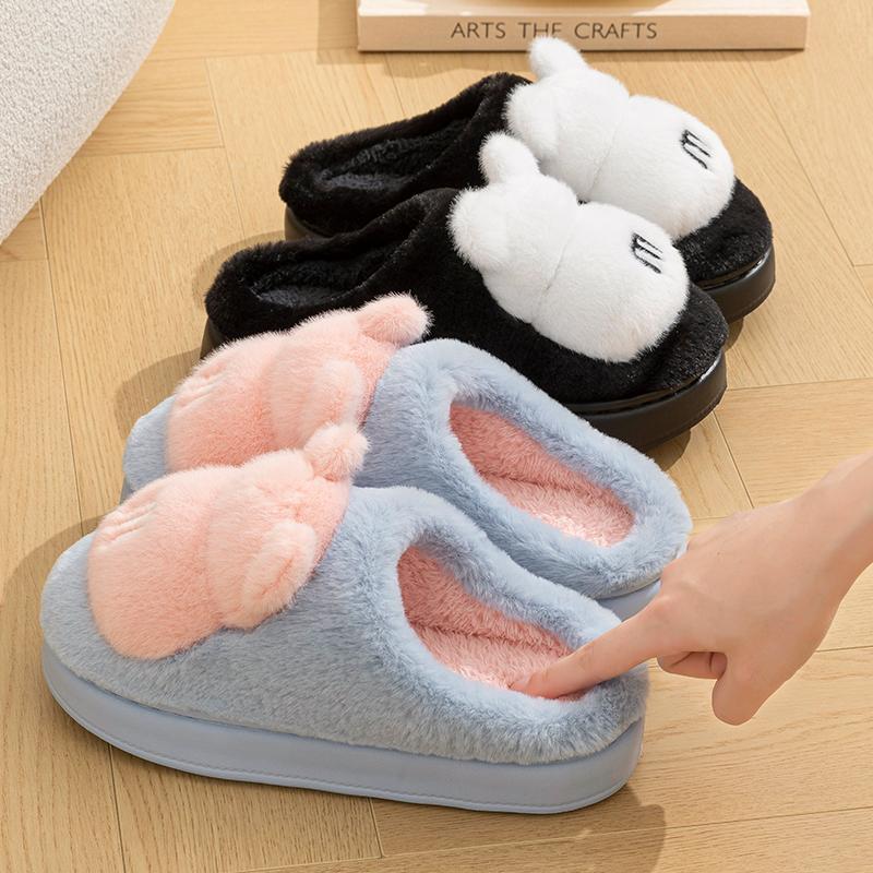 Fashion Bear Winter Fluffy Slippers Women Couples Household Warm Home Slippers Woman Thick Sole Non-Slip Cotton Shoes Ladies