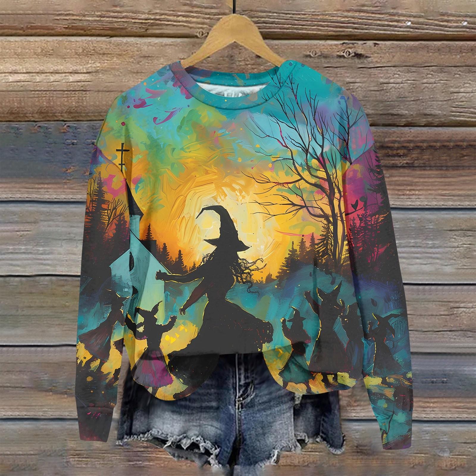 

Женская мода повседневная толстовка с капюшоном с длинным рукавом и принтом на Хэллоуин XL жёлтый