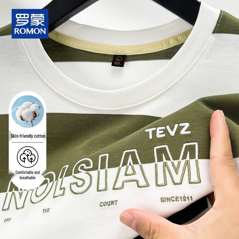 ROMON Men s Summer Striped Round Neck Short-Sleeve T-Shirt M