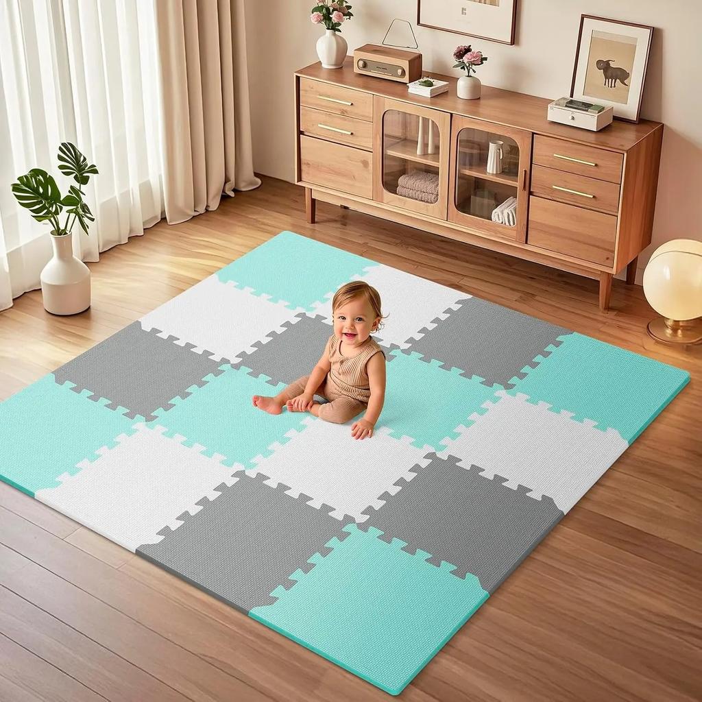 16Pcs Baby Play Mat for Floor, Foam Floor Tiles for Kids with Interlocking, Squares Foam Puzzle Carpet for Playroom