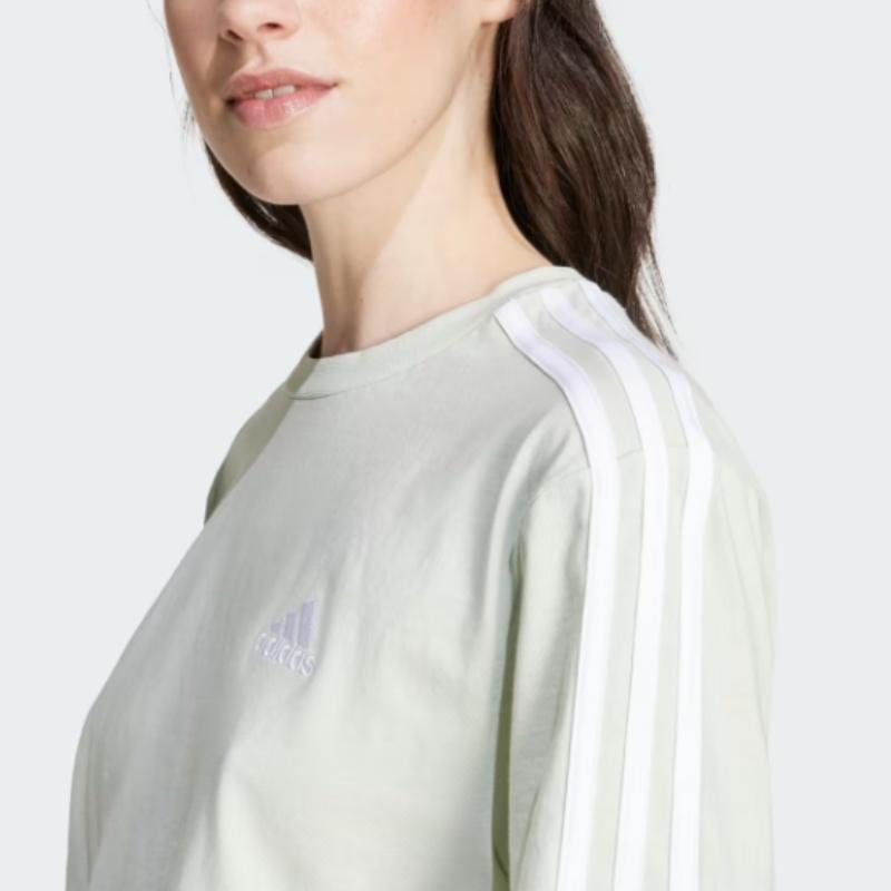Adidas Striped Loose Short Sleeve T-Shirt Women tops Linen-Green IY4228