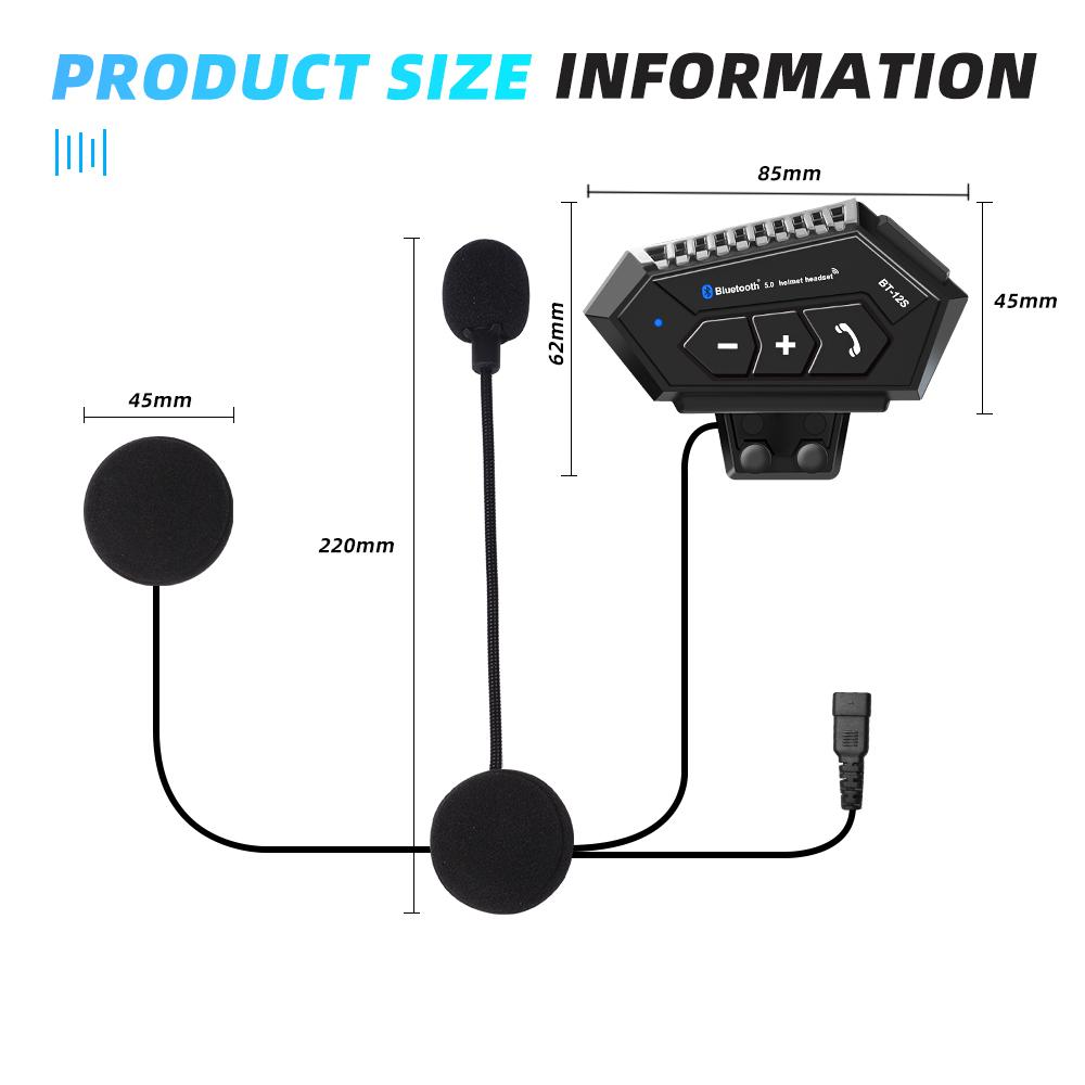 BT-12S Motorcycle Helmet Earphone Bluetooth Headset 5.0+CSR 2000mah Hands-free 2 IN 1 Microphones Bass Sound For Riding Skiing