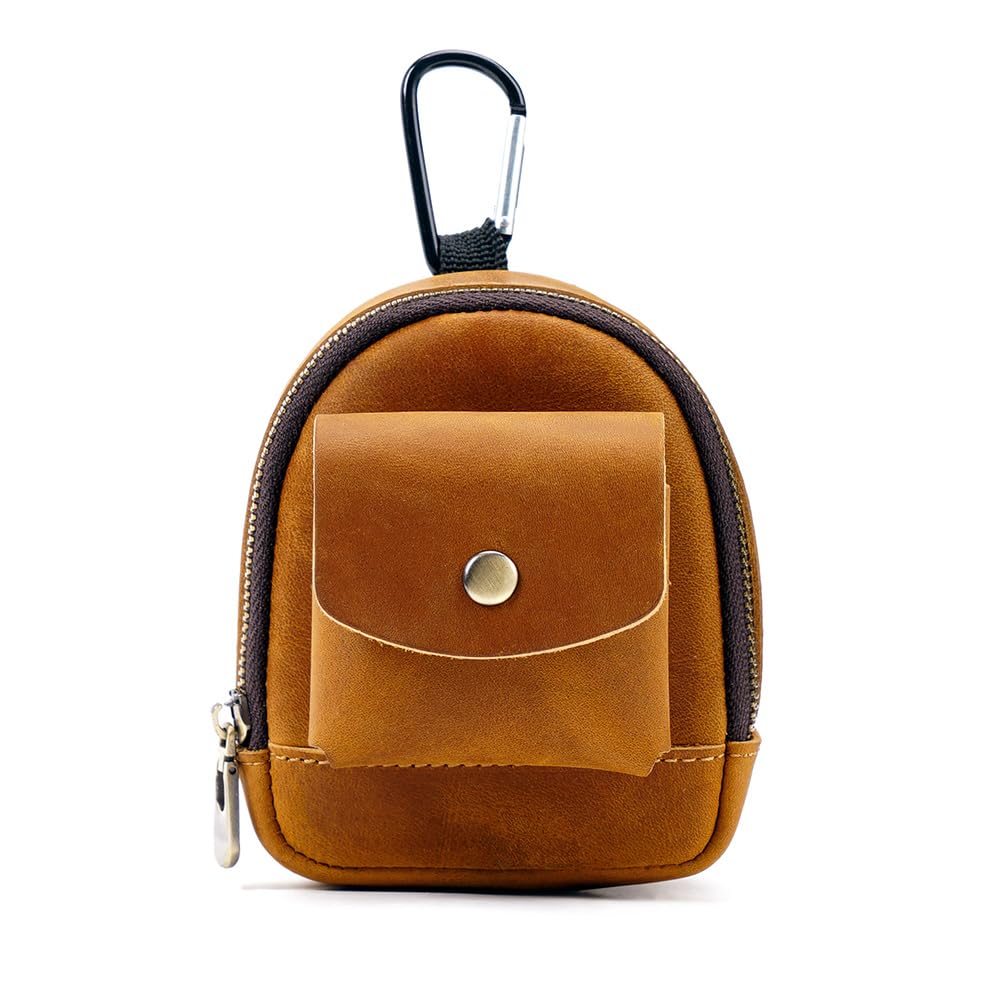 

Whatna Natural Thick Cowhide Leather Coin Case for Men and Mini Belt Mini Waist Genuine Leather Earphone Storage Case with Carabiner Purse/Coin Women,