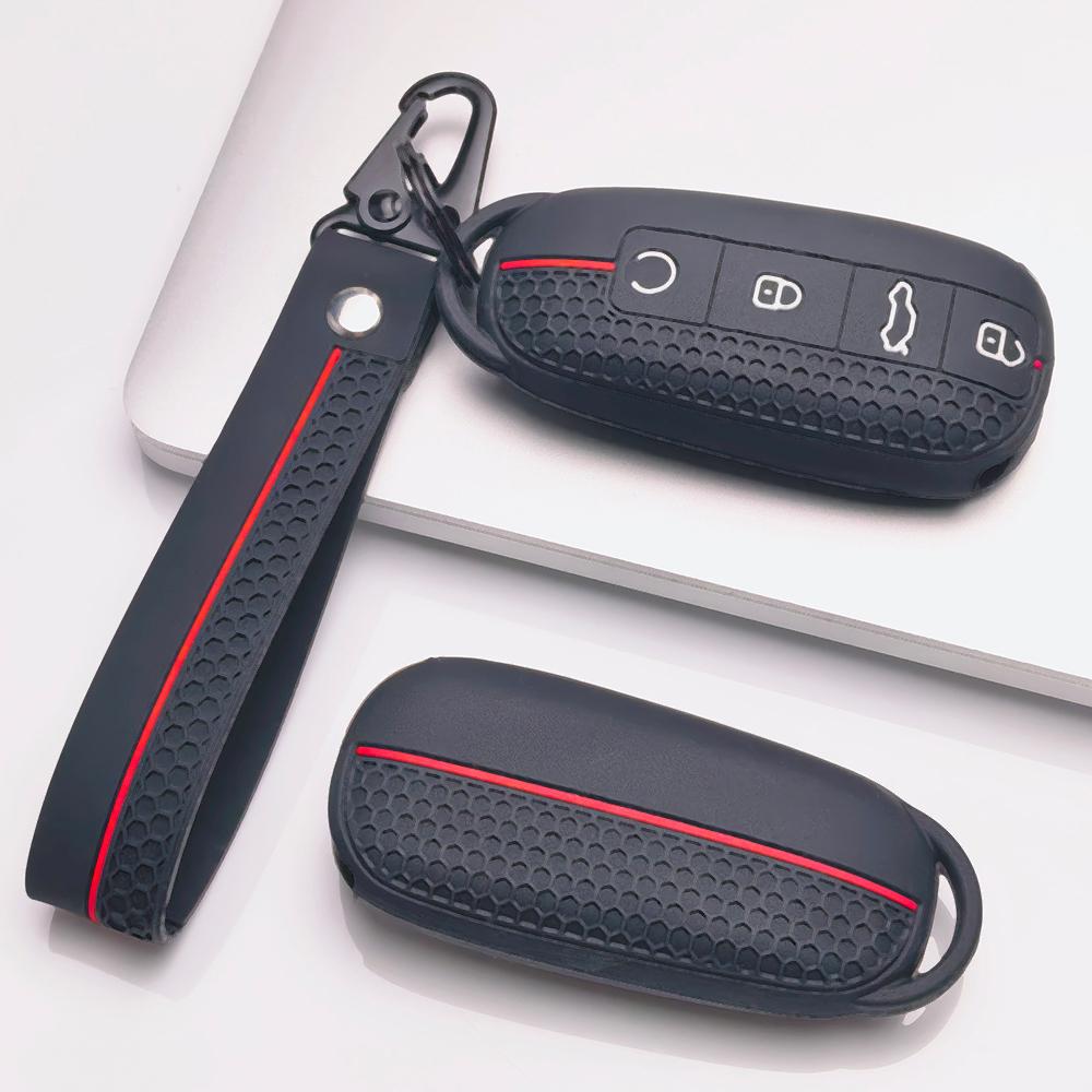 Anti Lost Silicone Keychain Lanyard for Chery Tiggo 7 Pro Arrizo 8 OMODA 5 with Keychain Honeycomb Texture Racing Stripe Car Key Organizer Accessory