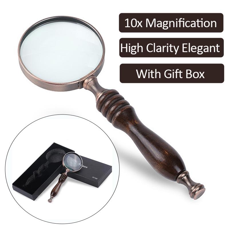 

10x Handheld Magnifier Antique Handle Reading Magnifying Glass Loupe For Science Seniors Reading And Inspection коричневий