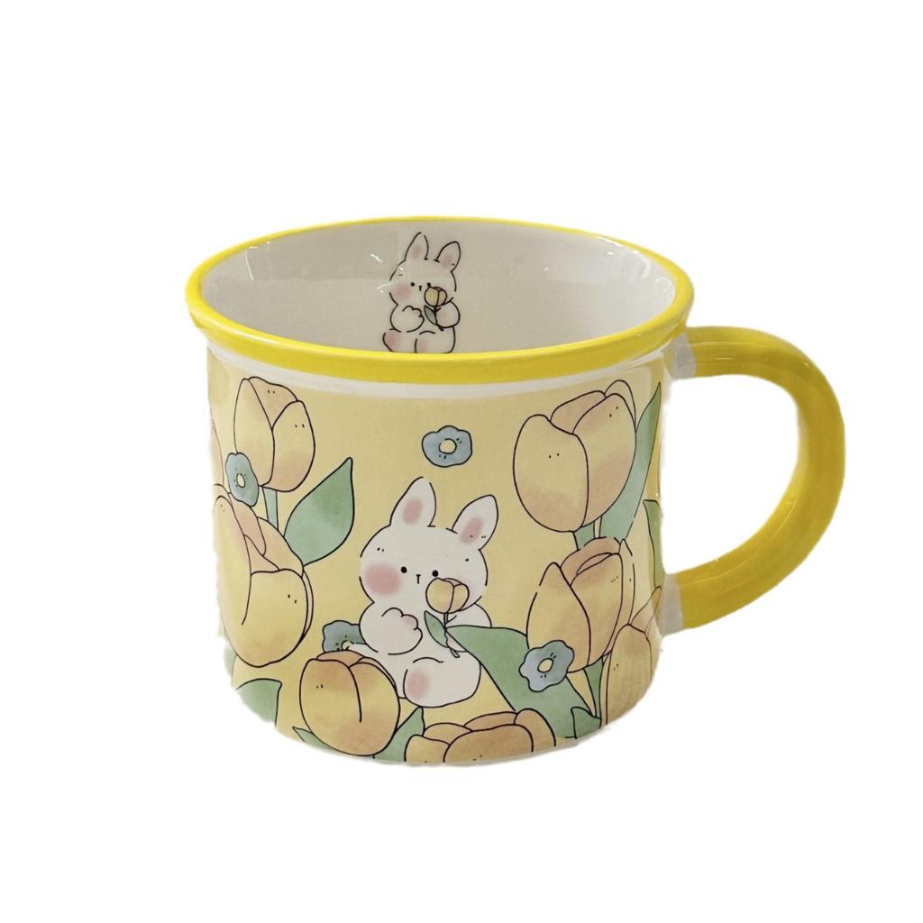 Mug with Lid High Value Ins Fengshui Cup for Girls Cute Home Breakfast Cup Ceramic Cup Souvenir Gift