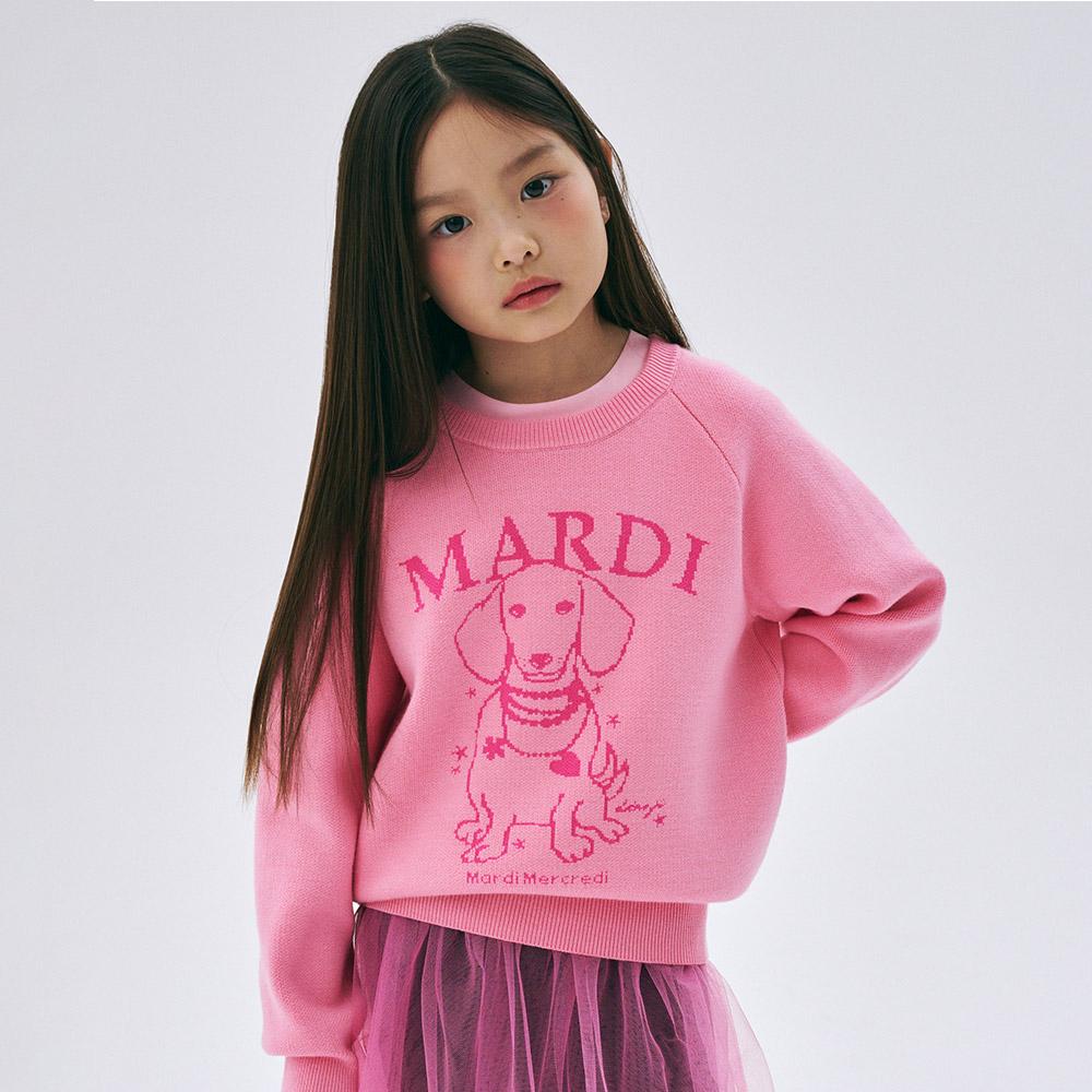 [mardimercredi] KIDS JACQUARD KNIT PEARL NECKLACE SWING THE TAIL DDANJI_PINK FUCHSIA S(100)
