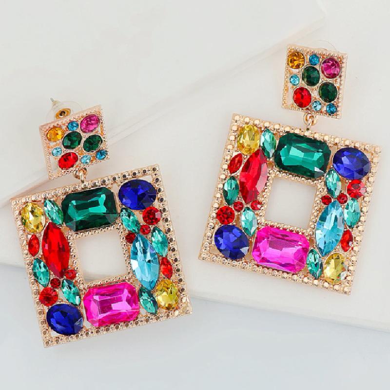 Vibrant Color Geometric Square Earrings, Hollow Openwork Statement Dangles for Trendy Women