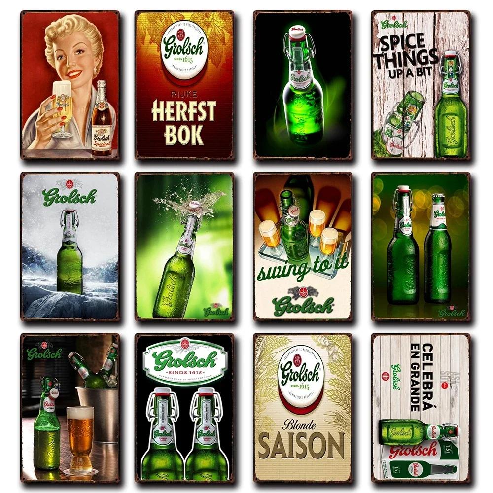 [Kelly66] Grolsch Herfst Bok Bere Rece Aici Artă din tablă Placă metalică Decor pentru casă Pictură 20*30 CM Mărime Dy221