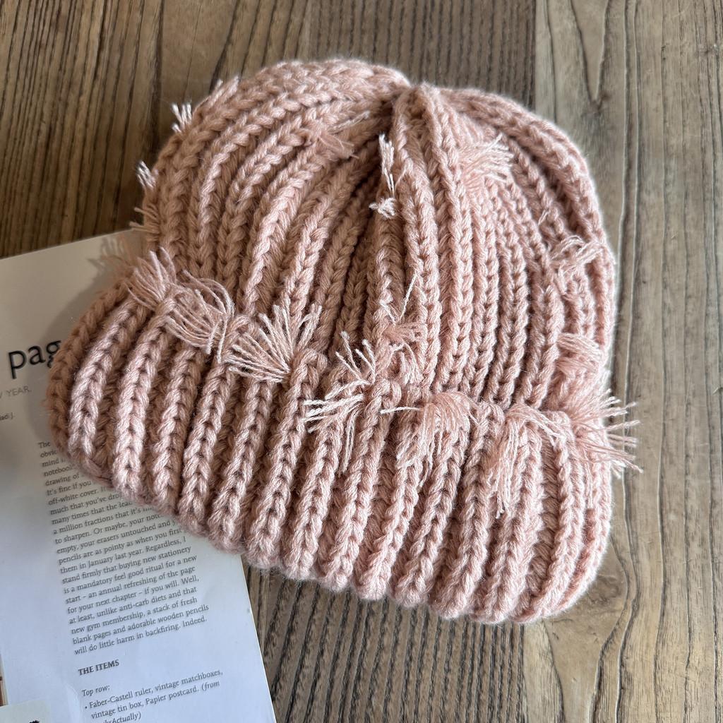 Color With Solid Hole Knitted Hat For Men Women Winter Street Headgear Fashion