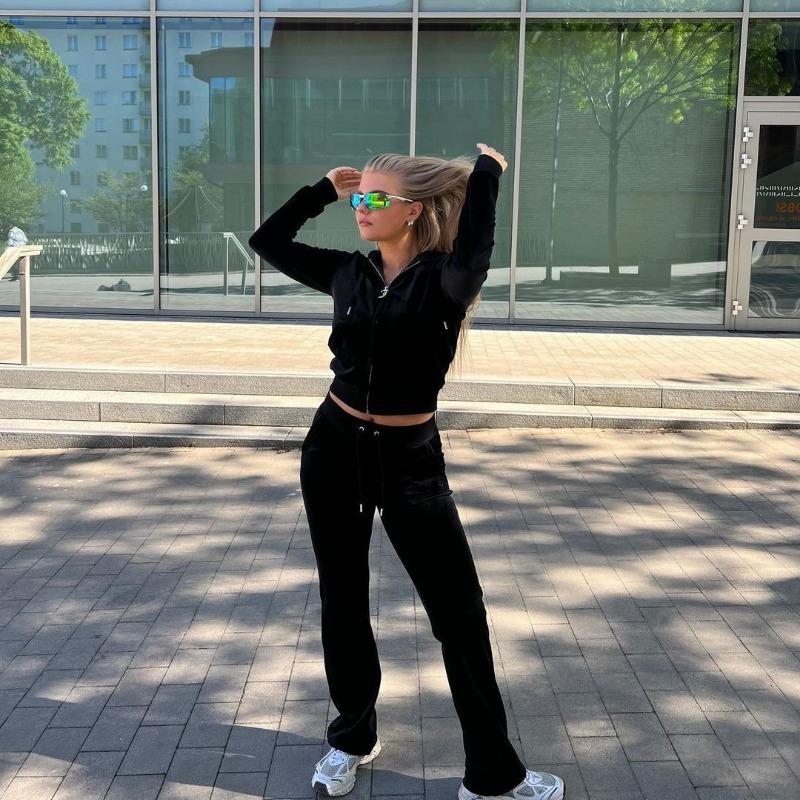 Women Autumn Winter Fashion Hoodies Jogging Tracksuit Velvet Zipper Sweatshirt Straight Leg Pants Two Piece Set