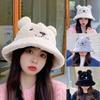 Fashion Cute Bear Ears Fur Bucket Hat Thick Soft Women'S Fisherman Hat Warm Basin Hat Autumn Winter