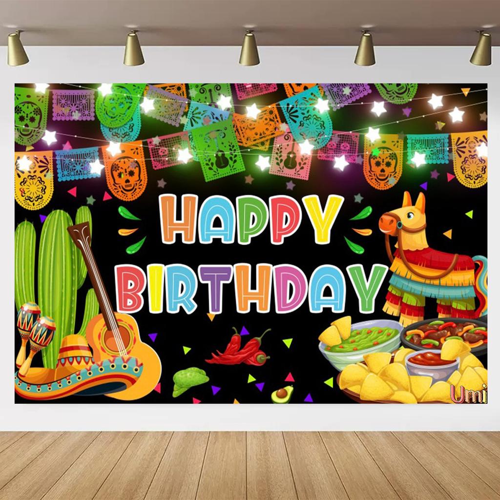 May 5th Mexican Festival Cactus Themed Banner Backdrop Colorful Flags Children Party Birthday Decoration Photography Backdrop