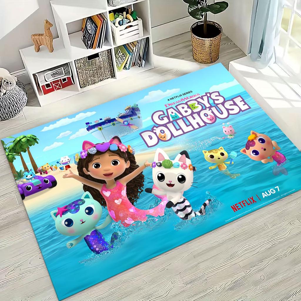 3D kreslený roztomilý Gabiin domeček pro panenky Dívčí dárek Koberec do ložnice obývacího pokoje pohovky Dům Rohožka Dekorace, Velká dětská protiskluzová podlahová rohož