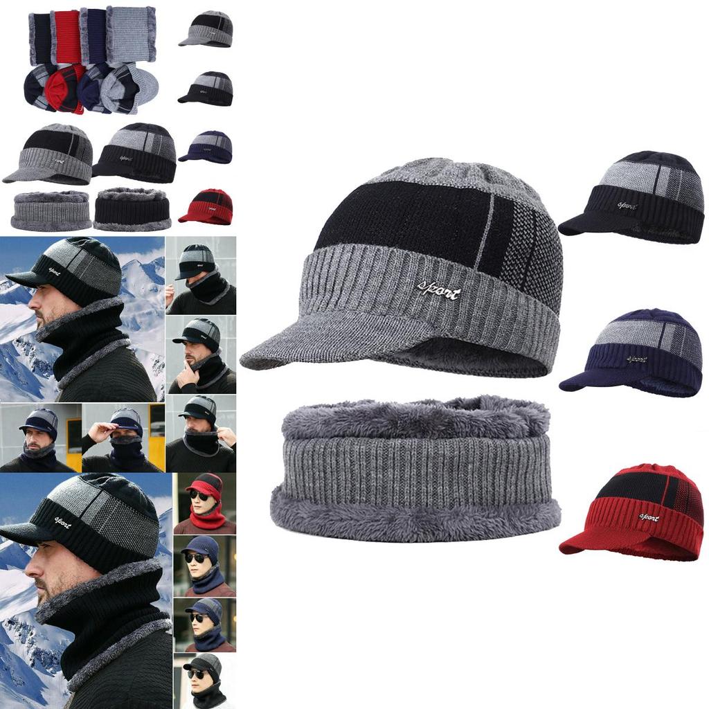 Soft Men Unisex Winter Warm Hat Knit Visor Beanie With Cozy Fleece Lining**